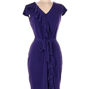 Calvin Klein Purple V Neck Ruffle Dress